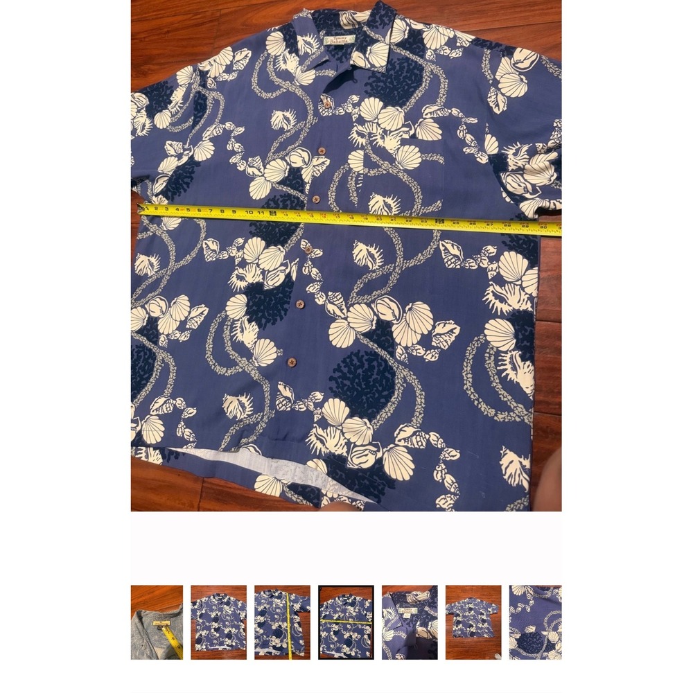 Tommy Bahama 2 Mens XXL Silk Tropical Camp Shirts Blue Purple Shells Palm - Picture 4 of 13